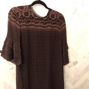 All Saints Brown and Black Patterned Shift Dress